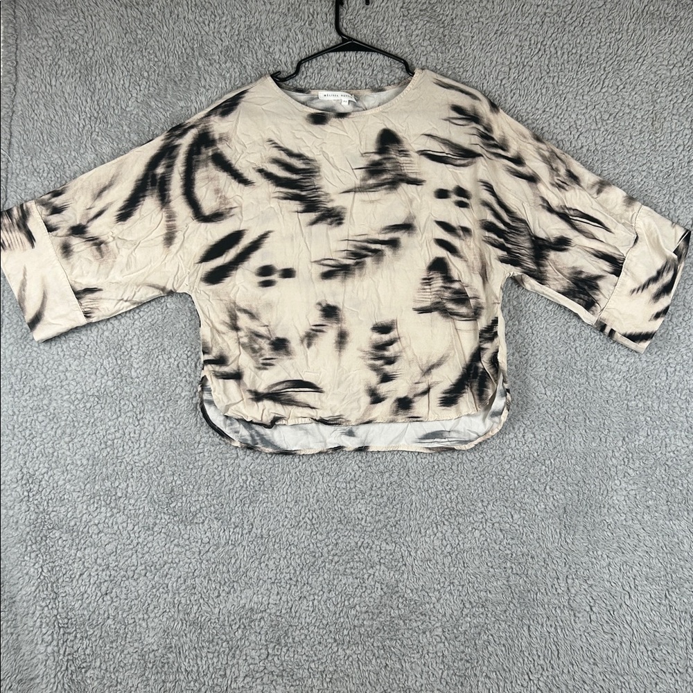Melissa Nepton Dolman Wide 3/4 Sleeve Oversized Ivory Black Shirt Top Size S